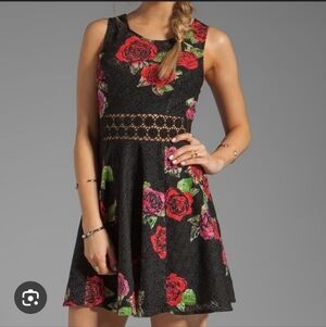 Free People Black and Red Floral Mini Dress